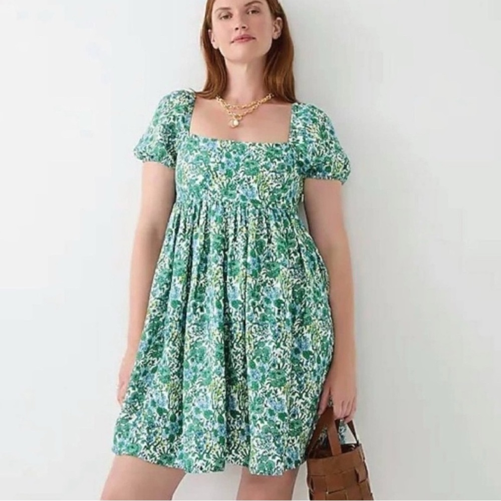 J. Crew Blue and White Floral Mini Dress Babydoll Size 16
